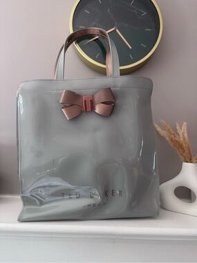 Ted Baker Grey Patent Tote with Rose Gold Bow Accent